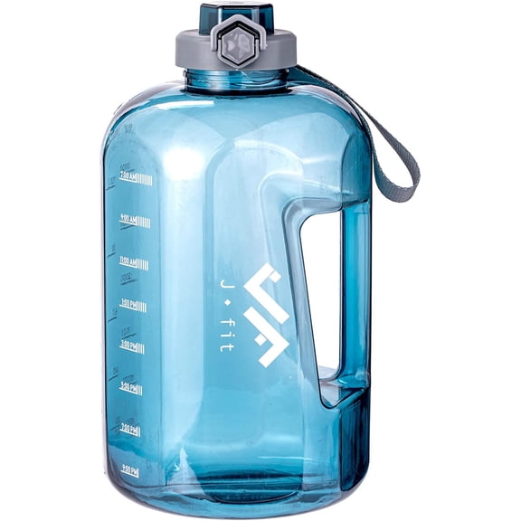 JFIT BPA Free Reusable Sports Water Bottle w/Time Markers, Leakproof Flip-Top Lid & Carry Strap – Durable PETG, 2.28" Wide-Mouth for Ice – Eco-Friendly, Odor-Free & Easy to Clean