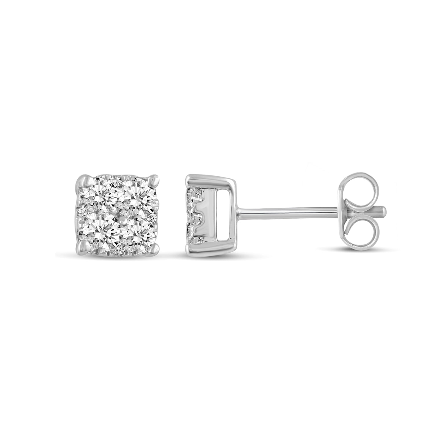 1/2Ct Diamond Cushion Stud Earrings Set in Sterling Silver (0.50)