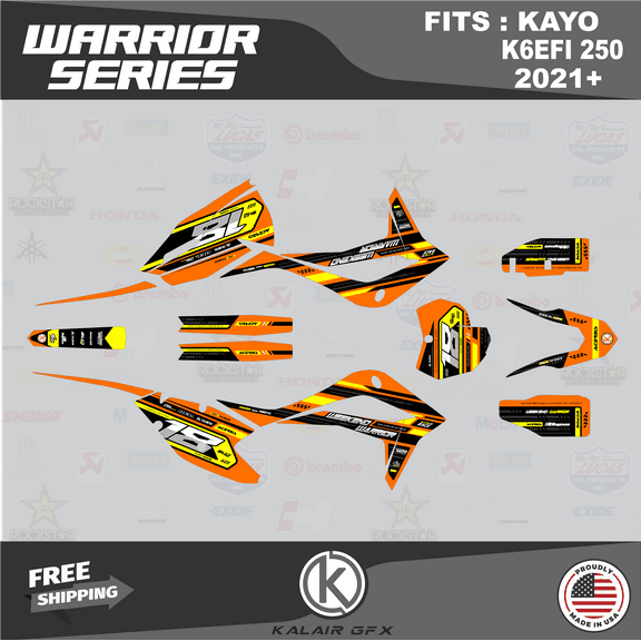 Kalair GFX Graphics Kit for Kayo K6EFI 250 Dirt Bike (2021 ) Warrior Series