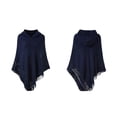thumbnail image 2 of Women Winter Warm Knitted Hooded Poncho Cape Solid Color Crochet Fringed Tassel Shawl Wrap Oversized Pullover Cloak Sweater Top, 2 of 19