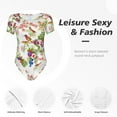 thumbnail image 4 of KLL Women 's Crew Neck Bodysuit Jumpsuits Birds And Flowers Print Short onesies Stretch T Shirts, 4 of 7