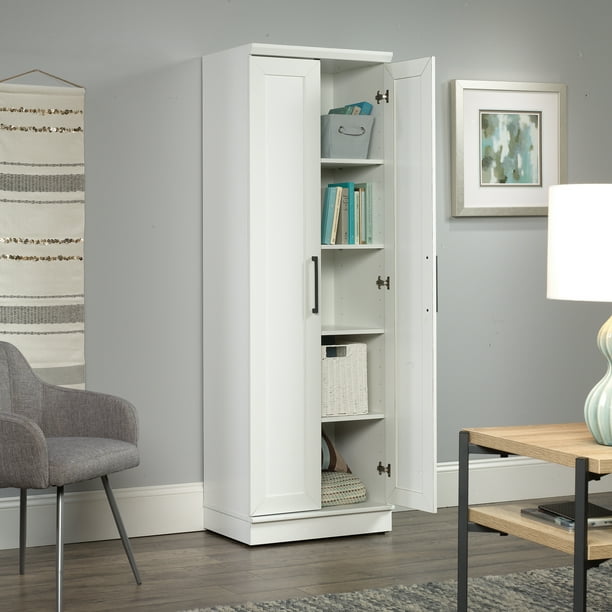 Sauder HomePlus Tall 2-Door Wood Storage Cabinet with 4 Shelves, Soft White