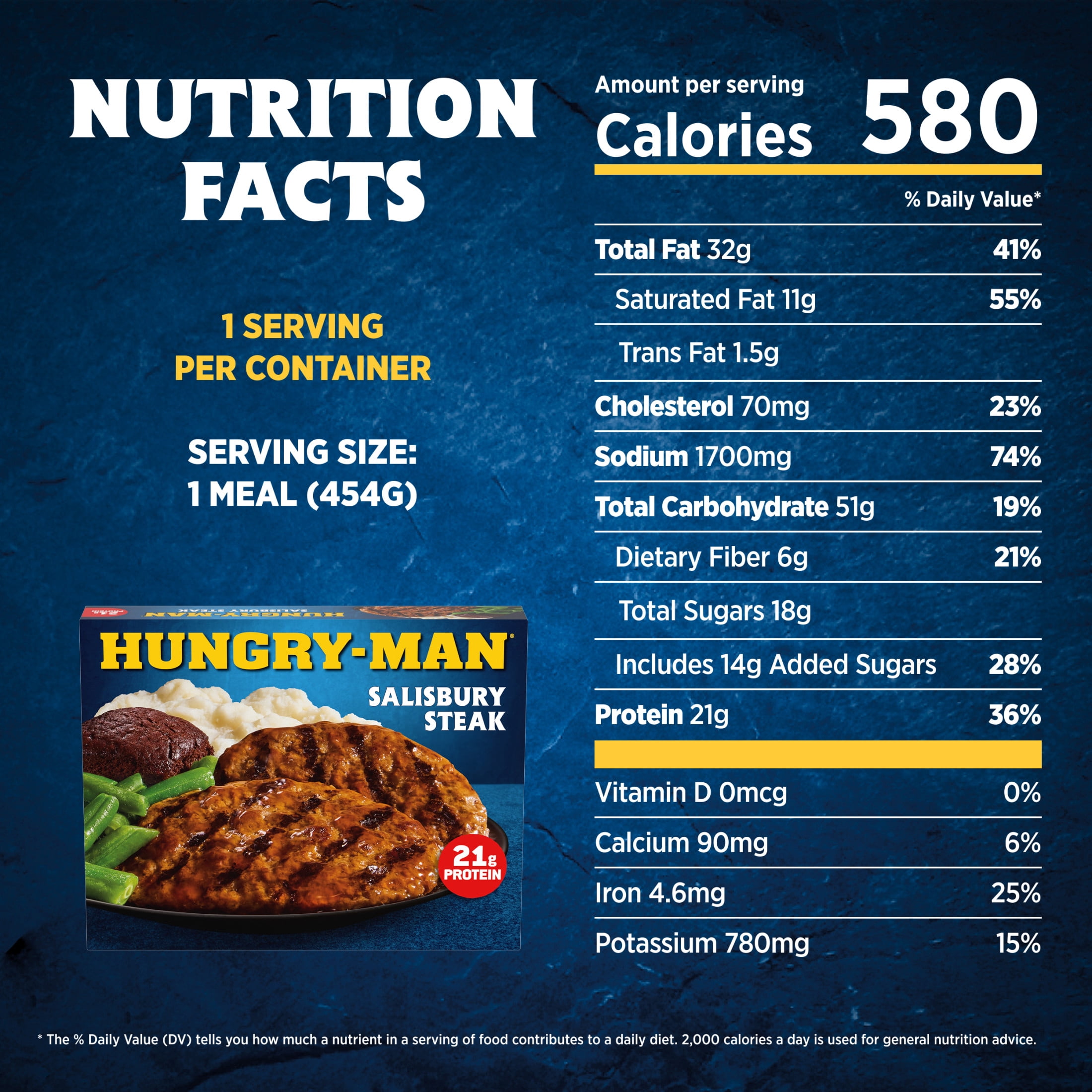 Hungry-Man Salisbury Steak, 21g of Protein, 6g of Fiber, Frozen Meal, 16 oz