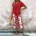 thumbnail image 2 of Enjoytime Two Piece Sets for Women Summer Short Sleeve Tops and Print Capri Pants Lounge Set Summer Vacation Travel Outfits, 2 of 6