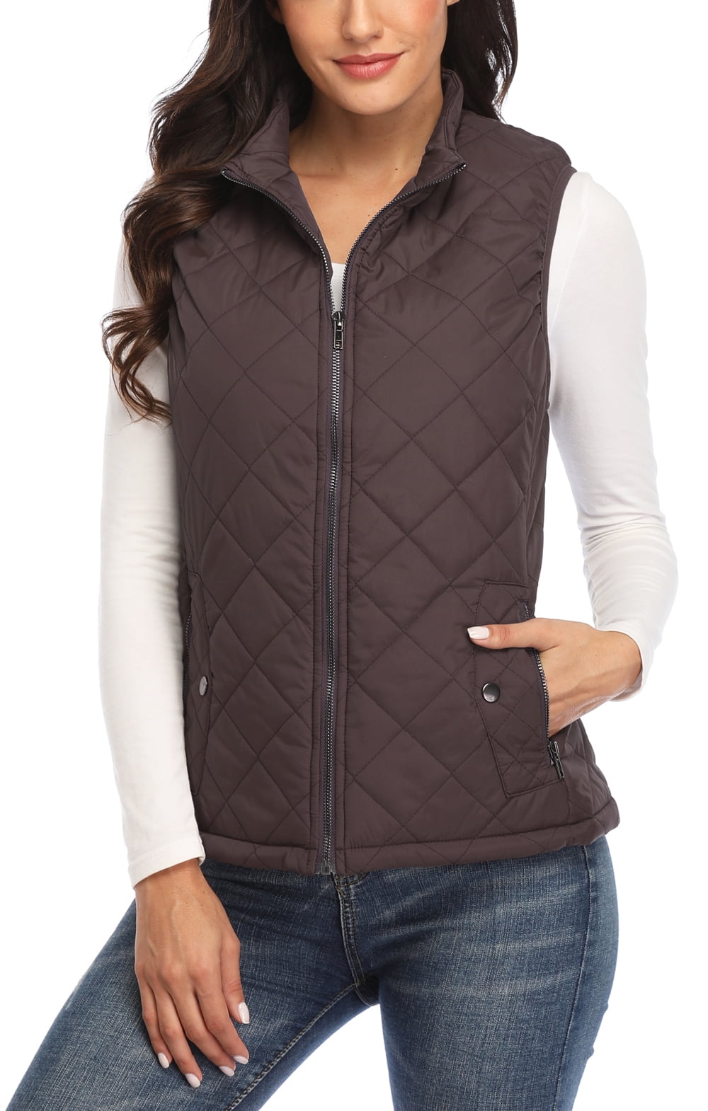 Dilgul Quilted Vest for Women Lightweight Zip Down Stand Collar Water