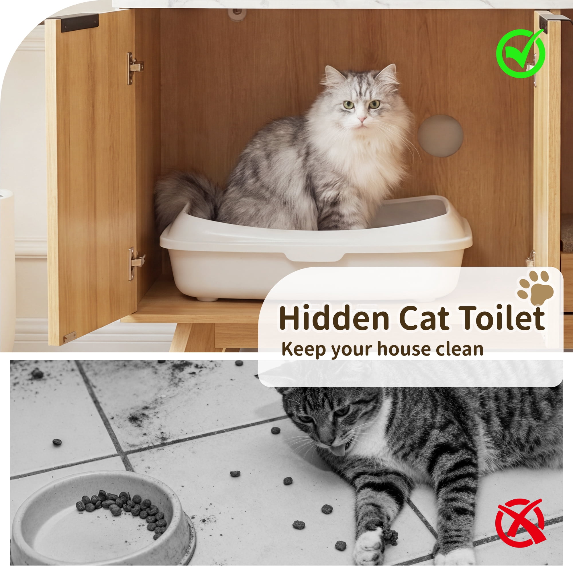 YDN Modern Litter Box Enclosure for Cats- 31.5" Indoors Hidden Cat Litter Box Furniture for 2 Cats, Wooden Cats Washroom Side Cabinet with Scratching Pad for Most Cat Litter Box,Nature