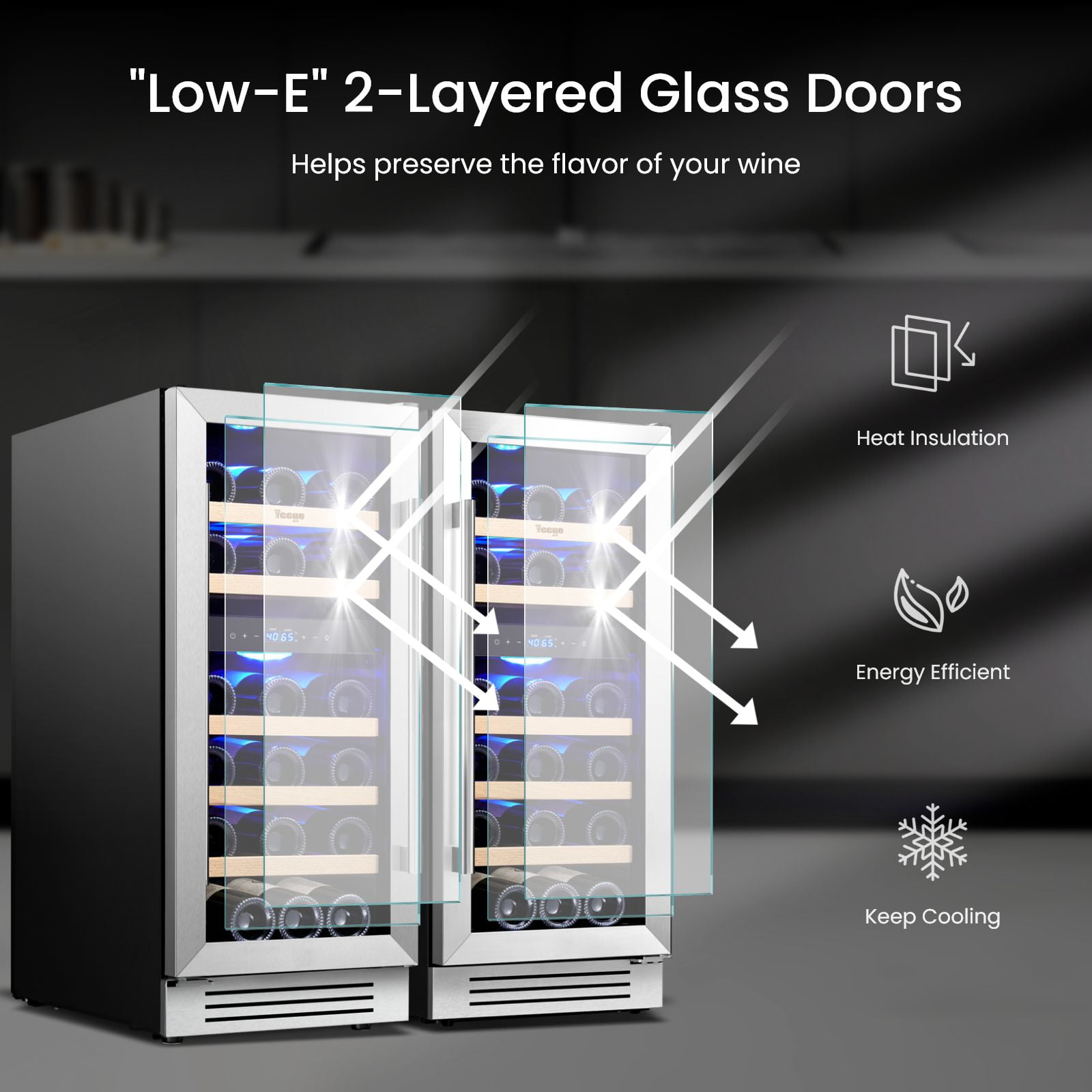 Yeego 30" Wine Refrigerator, Built-in and Freestanding Dual Zone UnderCounter Wine Cooler, Hold 56 Standard 750ml Wine Bottles