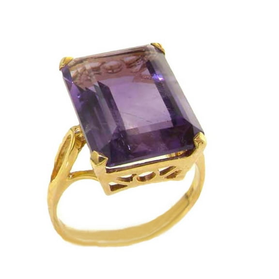 LBG 14k Yellow Gold Real Genuine Amethyst Womens Band Ring - Size 10