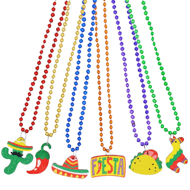 Maitys 28 Pcs Mexican Party Supplies 4 Pcs 14''x84'' Mexican Table Runner  12 Mini Wooden Fiesta Maracas 12 Fiesta Beaded Necklaces for Mexican Theme