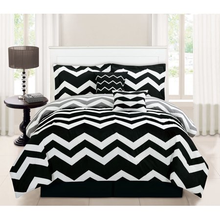 6 Piece Full Chevron Black Comforter Set Walmart Com