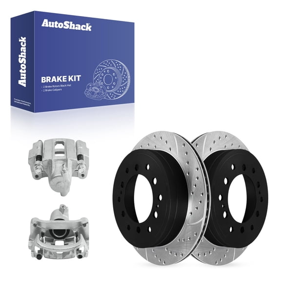 AutoShack Rear Vented Drilled & Slotted E-Coated Brake Rotors   Calipers 4-PC Brake Kit Replacement for 2010-2023 Toyota 4Runner 2010-2023 Lexus GX460 ShadowGuard 12.28" (312 mm)