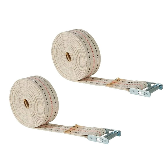 2 Pack 2" x 28' Piano Moving Strap with Roller Buckle Made from Cotton Webbing - 1,320 Breaking Strength (White w/ Black & Red Threading)