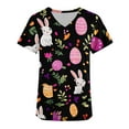 thumbnail image 3 of Jinhomg Holiday Scrubs for Women Cute Bunny Rabbit Graphic Medical Scrub Top Casual Loose Short Sleeve V-Neck Nursing Uniform with Pockets Sales Today Clearance Black XXL, 3 of 4