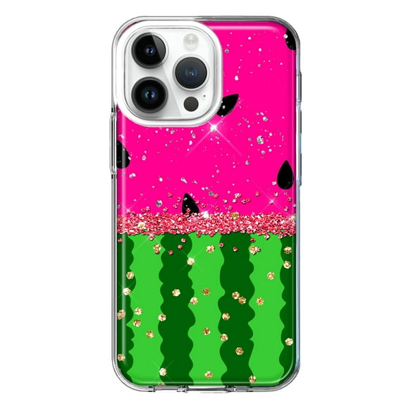 MUNDAZE Case for Apple iPhone 15 Pro Max Slim Hard Shell Soft TPU Hybrid Shockproof Heavy Duty Protective Phone Cover - Summer Watermelon Sugar Vacation Tropical Fruit Pink Green