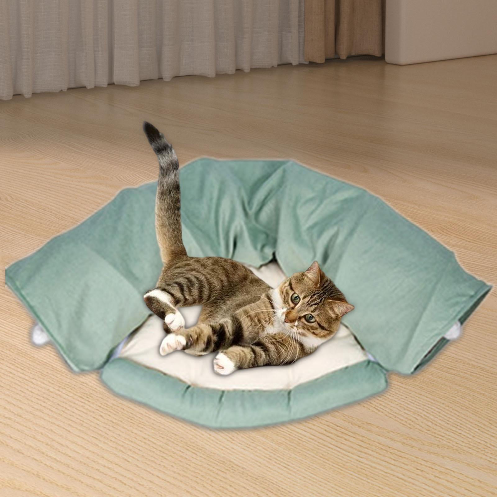 TOOYFUL 2 in 1 Cat Bed Play Tunnel Play Center and Playing Ball Toys with Removable Washable Mat Interactive Toy for Indoor Cats Dogs Green
