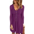 thumbnail image 3 of Fesfesfes Women Dress Casual Fall Solid Sexy U-Neck Buttons Long Sleeve Waist Dress Under $10, 3 of 8