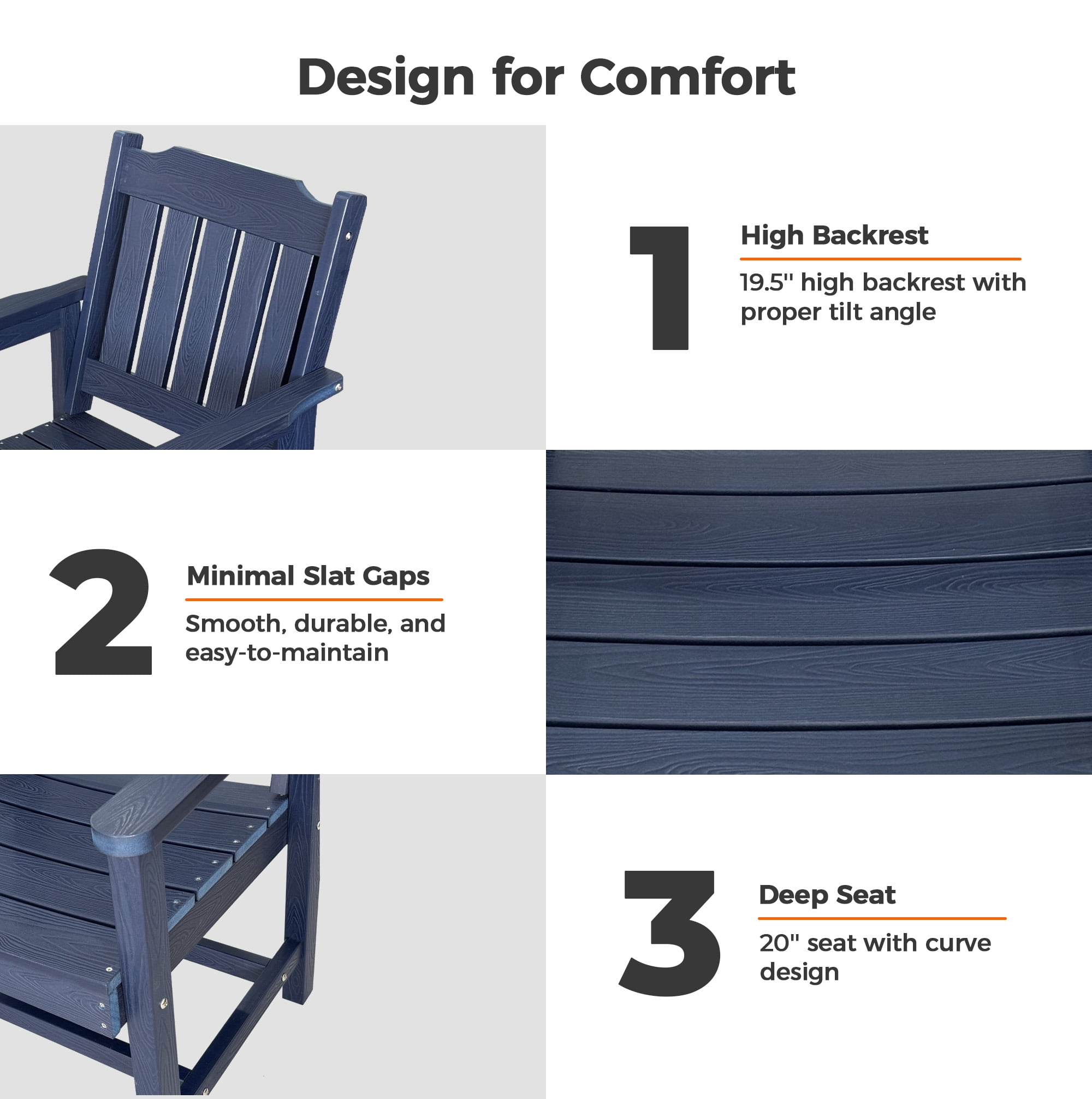 Innovaze Poly Lumber Patio Dining Chair, HIPS Outdoor Ladder Back Chair, Weather Resistant (Navy Blue, 2 Piece)