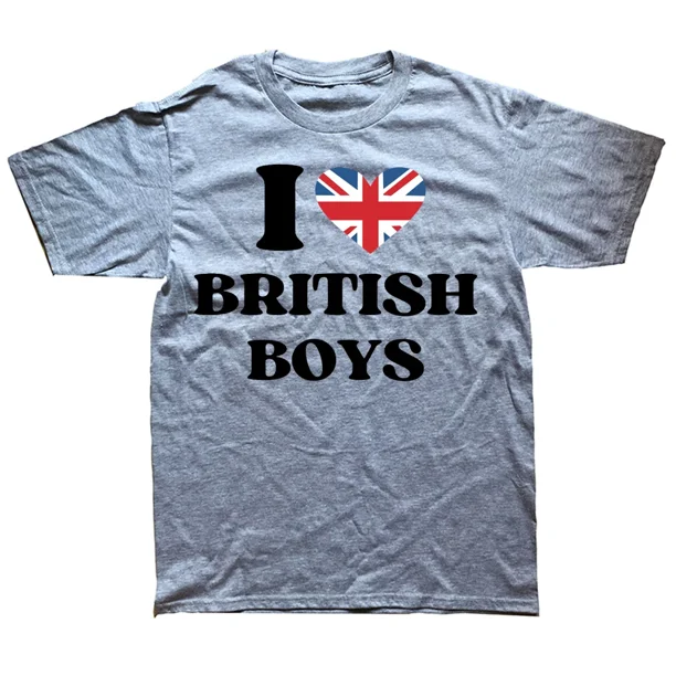 Camiseta de algodón con estampado "I Red Heart" para niños británicos de Gran Bretaña, regalos del Reino Unido, camisetas de verano para hombres, divertidas camisetas "I Love British Boys".
