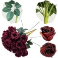 thumbnail image 2 of Artificial Burgundy Flowers 16 Inches Artificial Silk Rose Faux Rose Mother's Day Bouquet 9 Heads Vintage Rose For Diy Wedding Table Centerpiece Party, 2 of 5