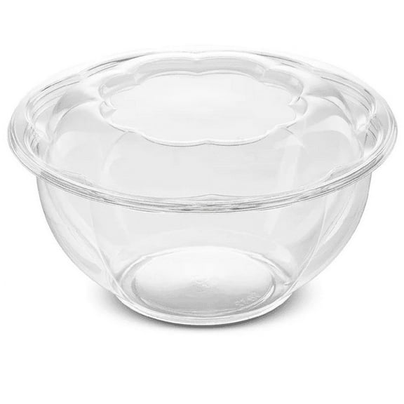 VeZee 32 Oz Disposable BPA Free Rose Bowl / Salad Containers with Lids in Clear Plastic Disposable for a Fresh Airtight Seal, Portable Serving Bowl Set for Meal Prep & Preserve Freshness:(Qty=25)