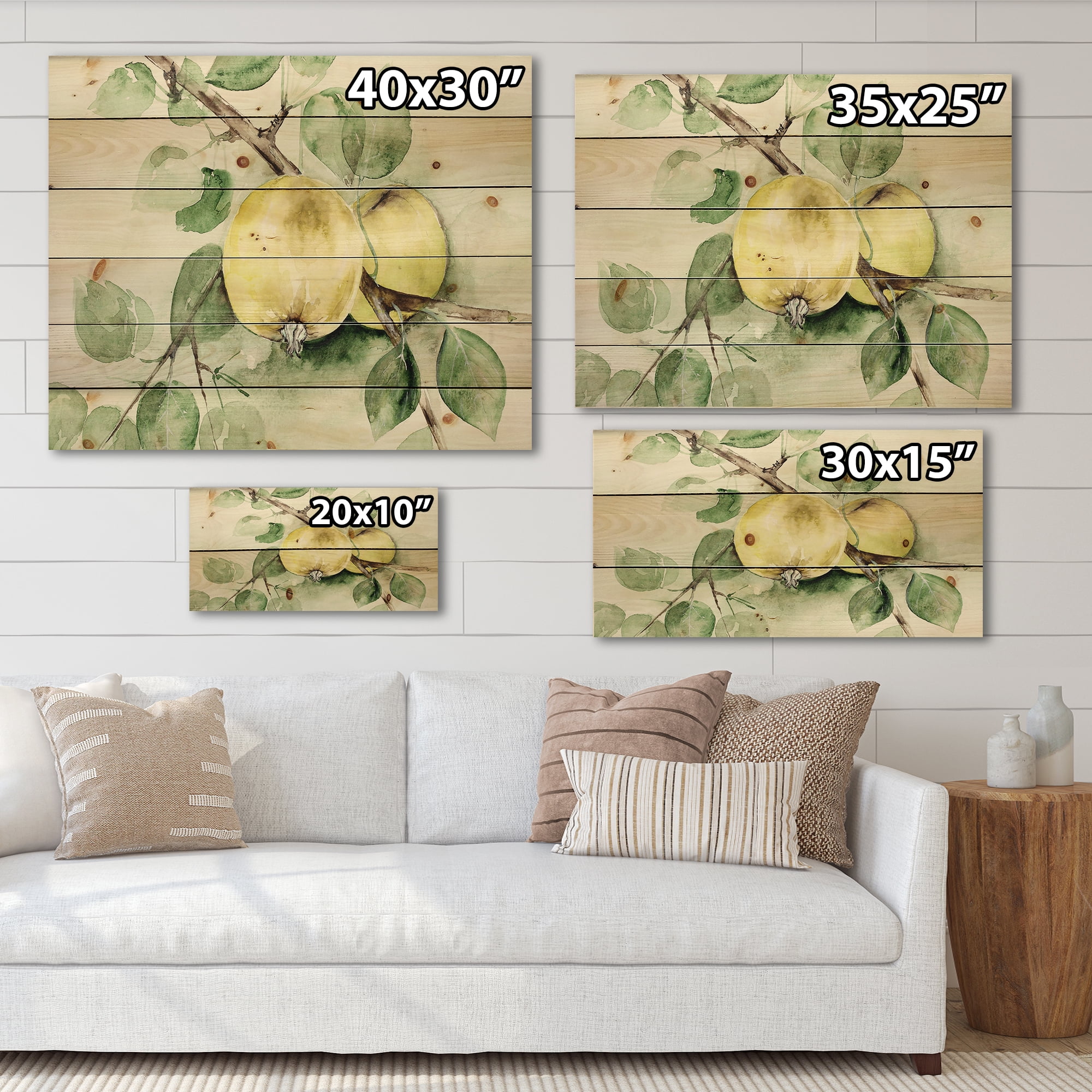 Designart 'Ancient Green Appels' Farmhouse Print on Natural Pine Wood
