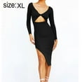thumbnail image 2 of Femmes Noir V Cou Pull Robe Casual Wrap Bodycon Manches Longues Robe Fendue à l'Avant et à l'Arrière, 2 of 5