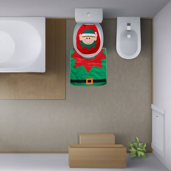 Milisten Christmas Toilet Seat and Rug Set, Assorted Colors Holiday Bathroom Decor, Soft and