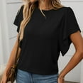 thumbnail image 3 of DuoJiaJ Women's Textured Round Neck Flutter Sleeve T Shirt For Casual Wear Women’s Boho Flowy Summer Tops Black, 3 of 5