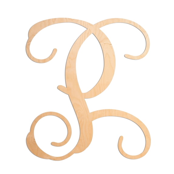 19.5 In. Letter P, Unfinished Calligraphy Vine Monogram Wood Letter. For your DIY Decor such as Door Hanger, Wall Decor, Alphabet for Birthday, Wedding, Baby Shower, Nursery (P)