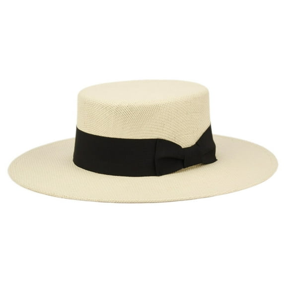 Straw Wide Flat Brim Beach Sun Hats for Women Men Summer Fedora Boater Hat