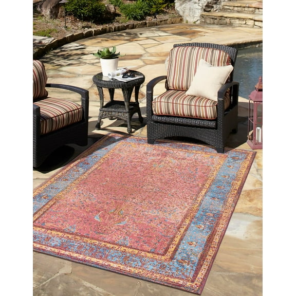 Unique Loom Outdoor Traditional Collection Area Rug - Fortitude (5' 3" x 8' Rectangle Vintage Salmon Coral/Beige)