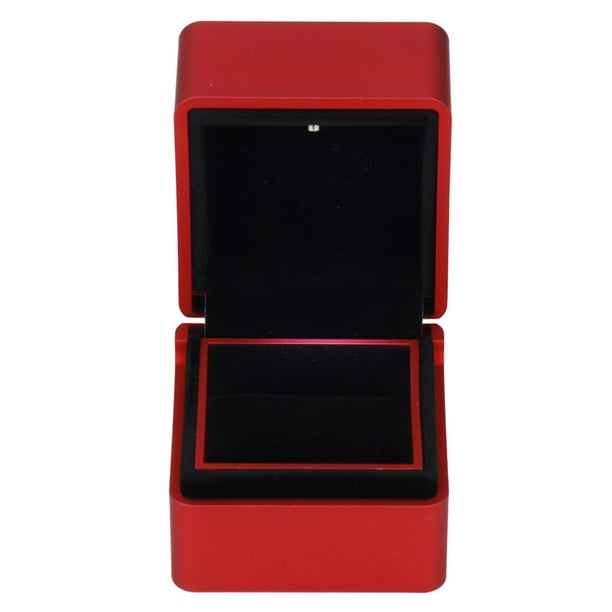 Caja de terciopelo para anillos con luz LED, ecológica, segura, sin venenos, diseño elegante, ambiente romántico, caja para anillos de compromiso, color rojo