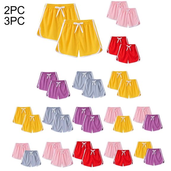 QIUOMBBP 2PC Kids Athletic Shorts Elastic Waist Drawstring Shorts Solid Color Summer Beach Short Pants Yellow 8Years