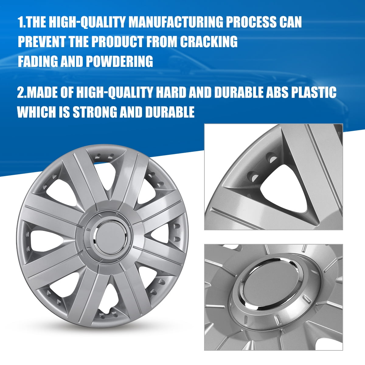 (4 pack) Hubcap Wheel Cover Replacement 14" Hub Caps Universal Wheel Rim Cover ABS Material Exterior Accessories Snap On Car Truck SUV -14-Inch, Silver, LACQUER