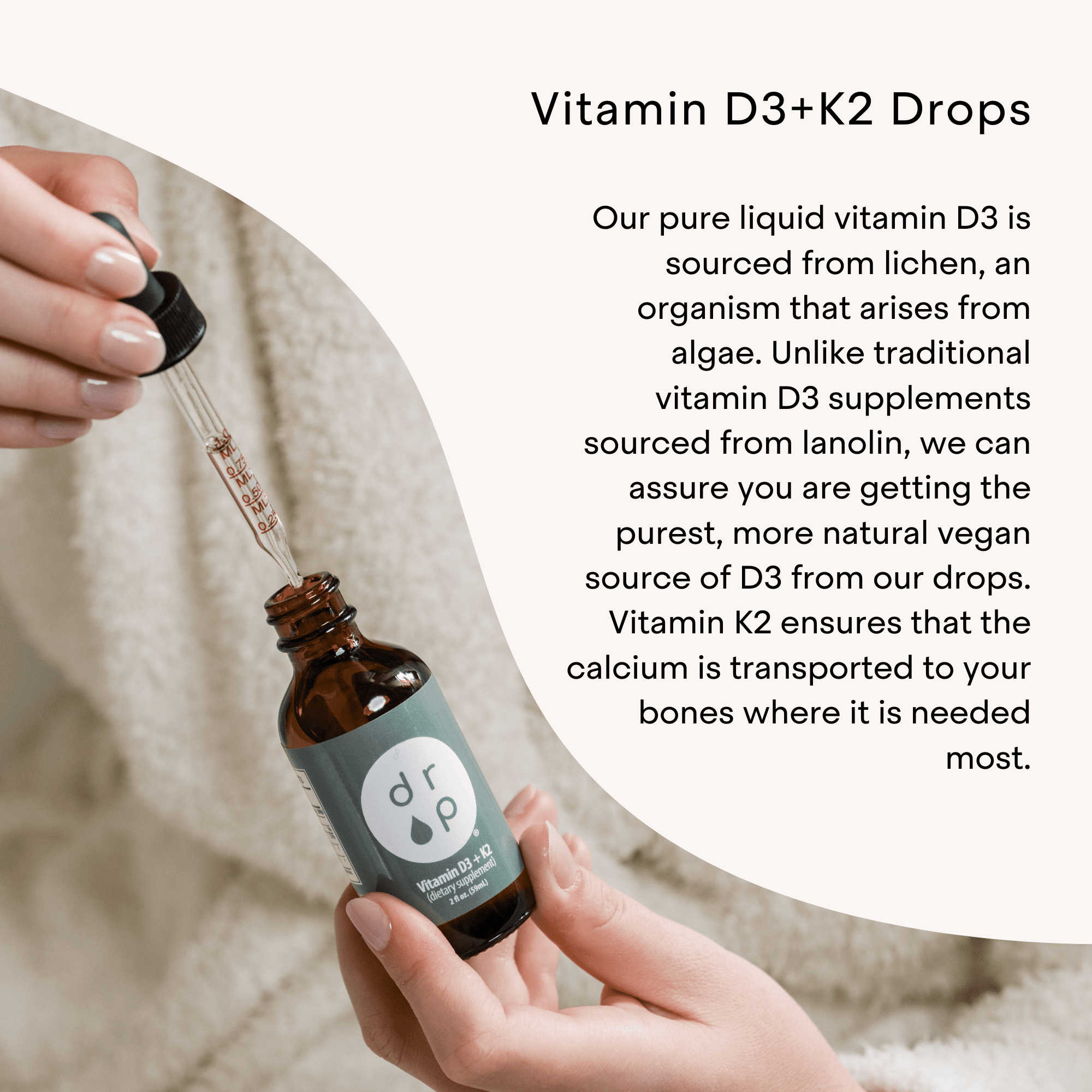 Drop Supplements Vitamin D3 + K2 Drops with 1000 IU of Plant Based D3 and 45 mcg of K2, 2 oz Liquid Supplement for Bone Strength, Improved Mood - No Artificial Preservatives, Unflavored, with MCT Oil