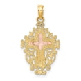 thumbnail image 4 of FB Jewels 14k Yellow and Rose Two Tone Gold Crucifix with lace Trim Pink Jesus Center Pendant, 4 of 4