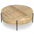 thumbnail image 4 of Simpli Home Rayburn SOLID MANGO WOOD 38 inch Wide Round Modern Industrial Drum Coffee Table in Natural, 4 of 7
