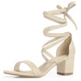 thumbnail image 1 of Unique Bargains Women's Open Toe Lace Up Mid Chunky Heeled Sandals, 1 of 7