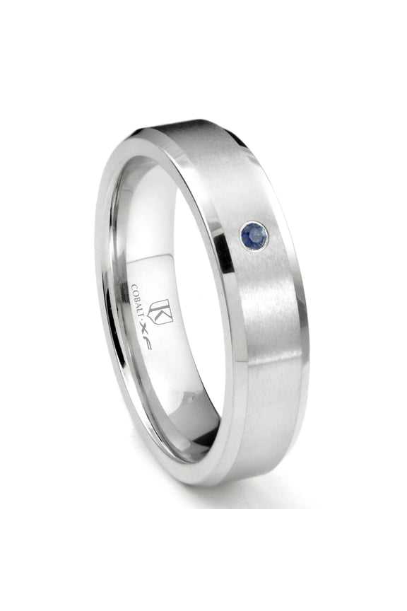 Cobalt Xf Chrome 6MM Solitaire Sapphire Brushed Comfort Fit Wedding Band Ring with Beveled Edges Sz 9.0