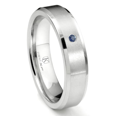 Titanium Kay Cobalt Xf Chrome 6MM Solitaire Sapphire Brushed Comfort Fit Wedding Band Ring with Beveled Edges Sz 10.0