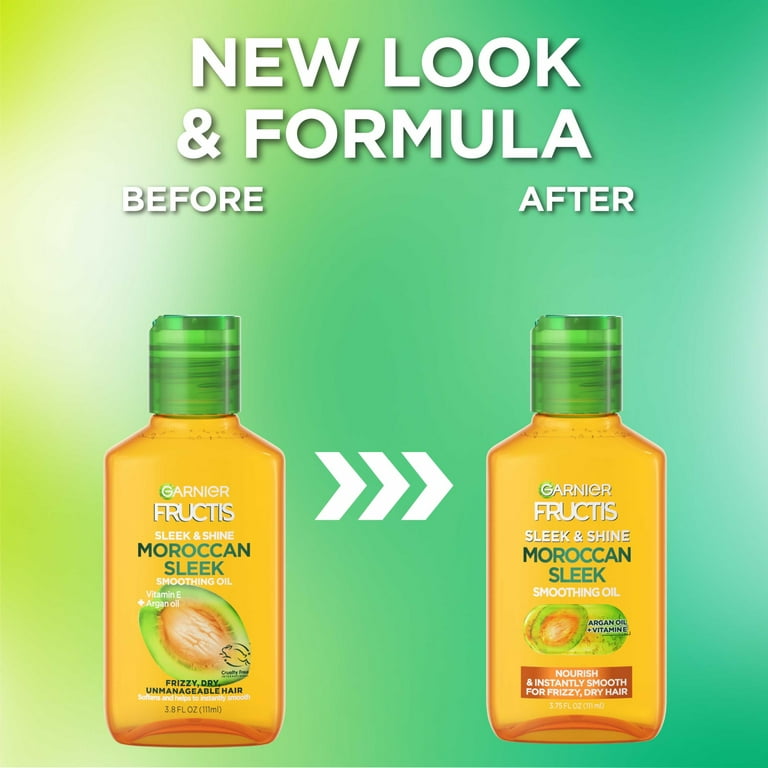 Garnier Fructis Sleek & Shine Moroccan Sleek Smoothing Oil for Frizzy, Dry  Hair, Argan Oil, 3.75 Fl Oz, 1 Count (Packaging May Vary)