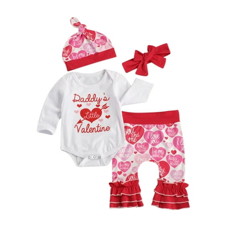 

Newborn Infant Baby Girls Valentine s Day Outfits Printed Romper Flared Pants Headband Hat Clothes
