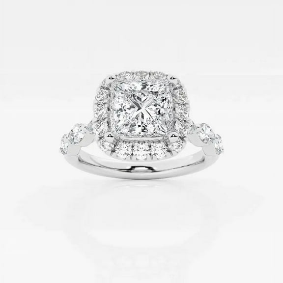 Cloud Jewel 1.4 Ct Princess Cut Lab Created Diamond Halo Engagement Ring - 14K White Gold Over Rings For Her - Elegant Women's Wedding Ring - Ideal for Proposals, Gifting, and Everyday Elegance