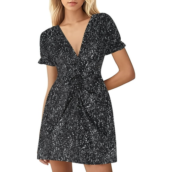 Mingw Wedding Guest Dress Womens Summer Dress Casual Swing Floral Ruffle Short Sleeve Sundresses Beach Mini A line Shift Dress 2025