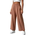 thumbnail image 6 of YUGYXL Women's Plus Size Wide Leg Pants Elastic High Waist Hide Drawstring Loose Work Pants Palazzo Trousers with Pockets Khaki Pants M, 6 of 6