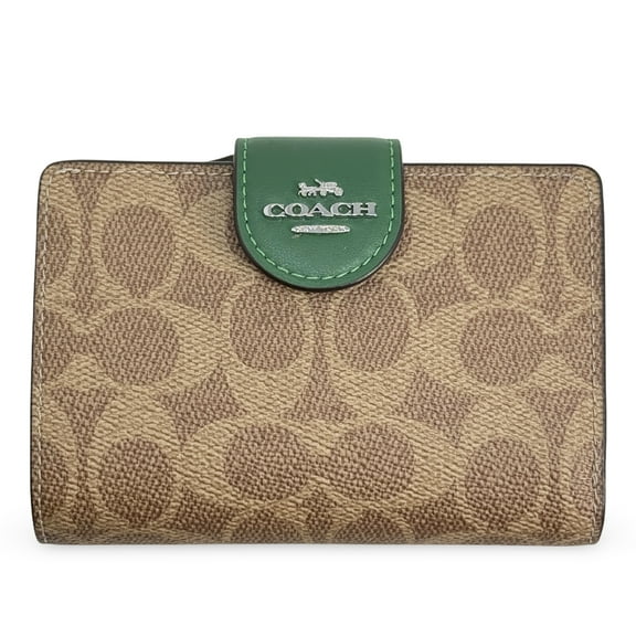 Coach Women's Medium Corner Zip Wallet in Signature Canvas (Tan / Shamrock)