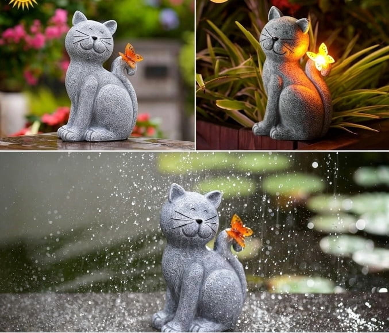 Eespoir Solar-powered Cat Outdoor Statues for Garden, Outdoor Waterproof Figurine for Yard Art Lawn Ornaments Porch Patio Balcony Home House for Grandma Mom Women