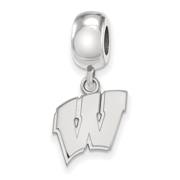 Sterling Silver Rhodium-plated LogoArt University of Wisconsin Letter W Small Dangle Bead Charm