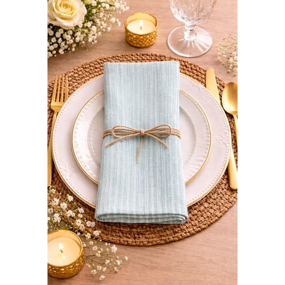 Fennco Styles Coastal Seafoam Ribbed Woven Cloth Napkins 20" x 20", Set of 4 - Cotton Blend Dinner Napkins for Everyday Use, Banquets, Wedding, and Special Events