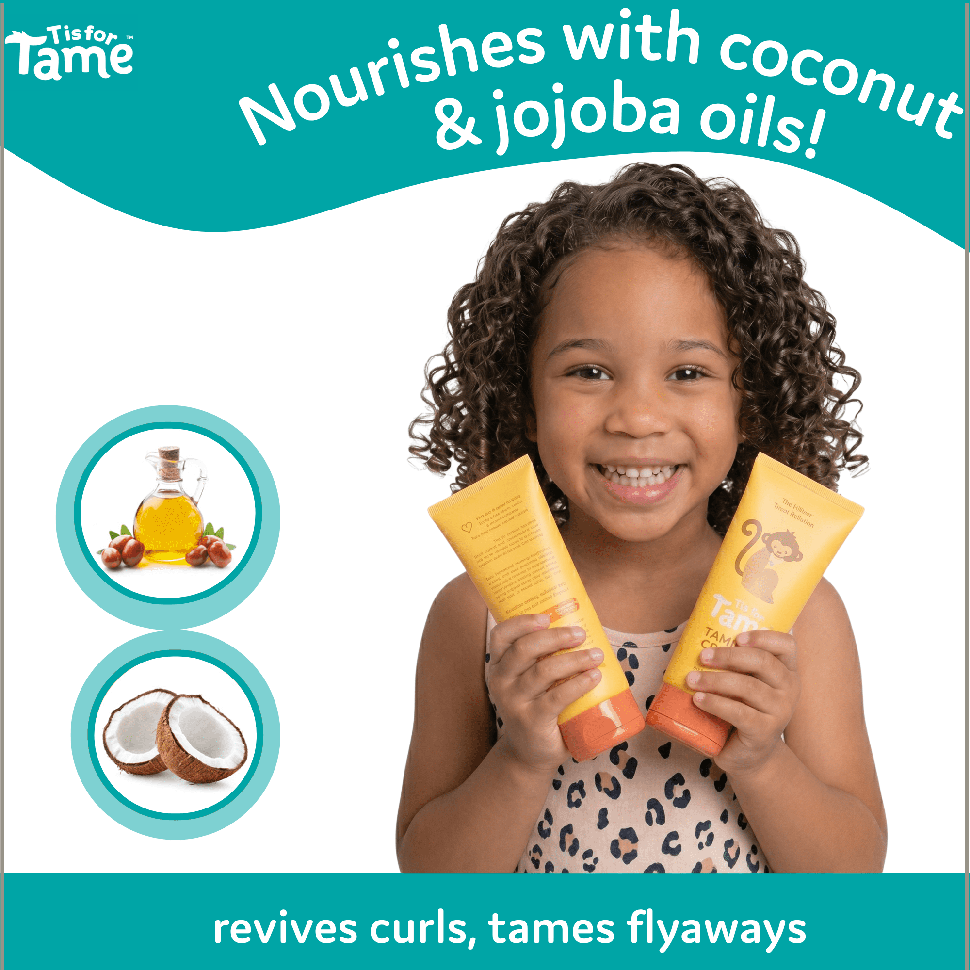 T is for Tame Kids Hair Taming Cream for Frizz, Flyaways and Bedhead, 3.38 fl oz